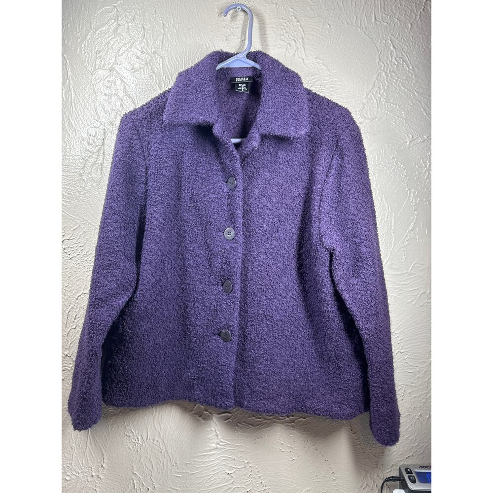 Eileen Fisher Women's Textured Wool Jacket Medium Dark Purple Button Front Small